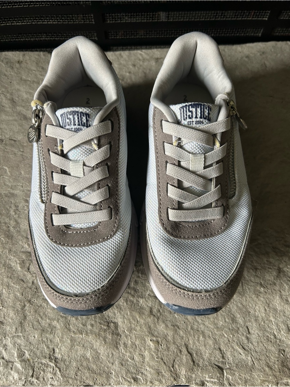 Justice White & Taupe Zip-Detail Sneakers